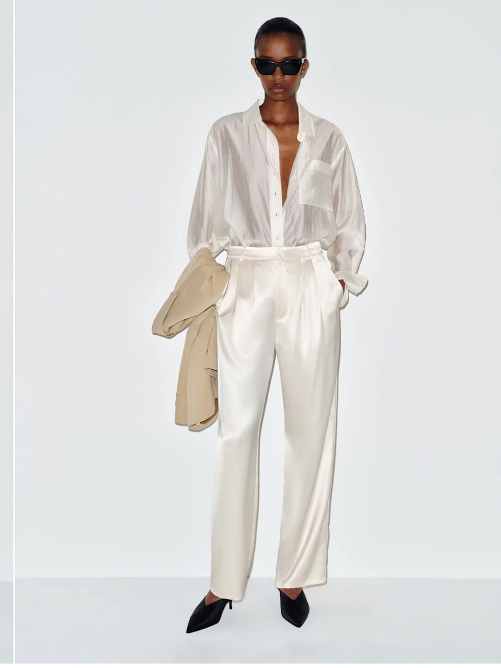 Reformation Eli Oversized Shirt Sheet Ivory Small NWT
